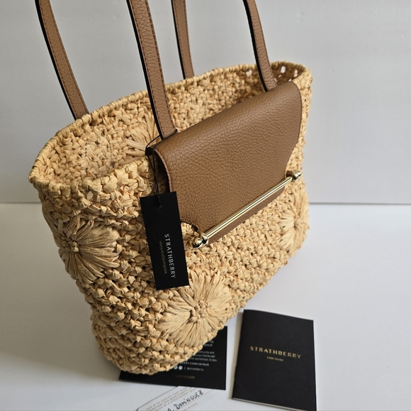 Strathberry Floral Raffia Basket Tote Straw Tan - Picture 7 of 15